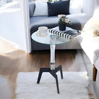 طاولة خدمة قاعدة حديد أسود عمود أكريلك سطح زجاج شف...