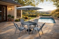 طقم جلسة طعام خارجية مودرن مع مظلة – رمادي مع 4كرا...