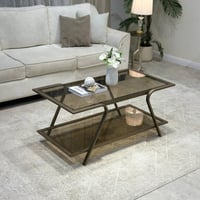 طاولة ضيافة دورين لون نحاسي سطح زجاج بني شفاف مع 4...