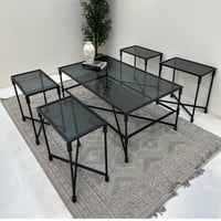 طقم طاولات 5 قطع سطح زجاج قاعده حديد لون اسود