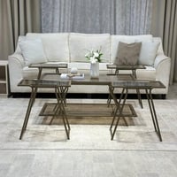 طاولة ضيافة دورين لون نحاسي سطح زجاج بني شفاف مع 4...