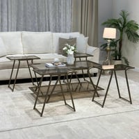 طاولة ضيافة دورين لون نحاسي سطح زجاج بني شفاف مع 4...