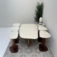 طقم طاولات ضيافة 7 قطع بديل رخام وقاعدة خشب سنديان...