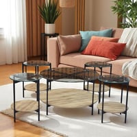 طقم طاولات ضيافة دورين خشبي سطح زجاج شفاف مع 4 خدم...