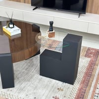 طاولة ضيافة دائري قشرة جوز الهند مع طاولة جانبية س...