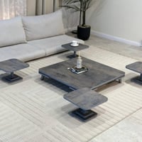 طقم طاولات أرضي 5 قطع خشب رمادي إسمنتي مربع