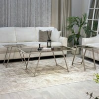 طقم طاولات ضيافة 5 قطع زجاج بني وهيكل شمباني مودرن