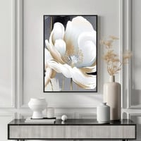 لوحة جدارية تجريدية مودرن بتفاصيل ورد أبيض 80x120...