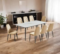 طاولة طعام سيراميك لون بيج مع 8 كراسي