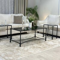 طقم طاولة تقديم مع 4 خدمة - تصميم زجاجي بإطار أسود...