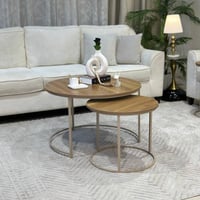 طقم طاولتين متداخلة شمباني خشب بني مع 4 خدمةAB