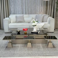 طقم طاولات ضيافة 7 قطع خشب سنديان فضي مستطيل بسطح...