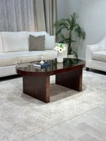 طقم طاولات ضيافة 7 قطع خشب بني داكن بيضاوي بسطح مر...