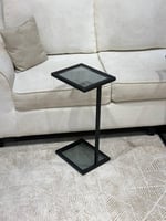 طاولة خدمة سوداء قاعدة سطح سفلي زجاج أسود و سطح عل...