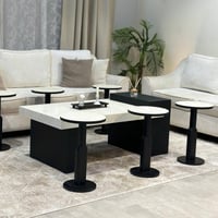 طقم طاولة ضيافة قاعدة خشب أسود سطح بديل الرخام مع...