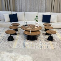 طقم طاولات ضيافة أرضي 8 قطع خشب بني وقواعد سوداء