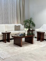 طقم طاولات ضيافة 7 قطع خشب بني داكن بيضاوي بسطح مر...