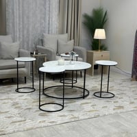 طقم طاولات ضيافة 5 قطع خشب شكل رخام وقاعدة أسود دا...