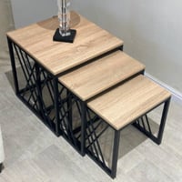 طقم طاولات شاي خشب بيج 3 قطع