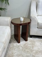 طقم طاولات ضيافة 7 قطع خشب بني داكن بيضاوي بسطح مر...