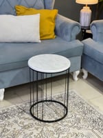 طاولة خدمة حديد أسود خشب شكل رخام