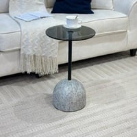 طاولة خدمة قاعدة استيل لون رمادي عمود أسود زجاج أس...