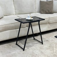 طقم طاولات ضيافة 5 قطع زجاج أسود وهيكل حديد مستطيل