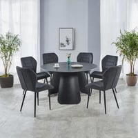 طاولة طعام سيراميك دائري مع 6 كراسي لون أسود