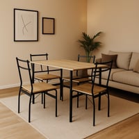 طاولة طعام سطح خشب بيج مع 4 كراسي مقعد خشب بيج حدي...