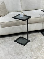 طاولة خدمة سوداء قاعدة سطح سفلي زجاج أسود و سطح عل...