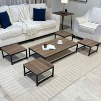 طقم طاولات ضيافة ارضي خشب بني 5 قطع