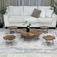 طقم طاولات ضيافة أرضي 5 قطع خشب بني بتصميم متعرج و...