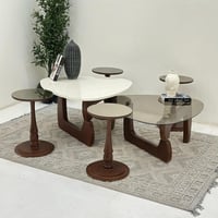 طقم طاولات ضيافة 6 قطع بديل رخام وزجاج وقاعدة خشب...