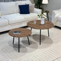 طقم طاولات شاي 2 قطعة خشب بني متداخلة وأرجل سوداء