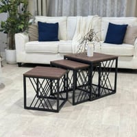 طقم طاولات شاي خشب بني غامق 3 قطع