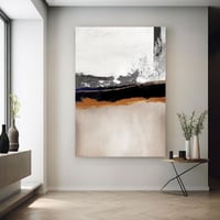 لوحة تجريدية مودرن أفقية وعناصر سوداء 80x120 سم