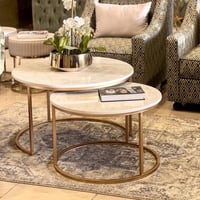 طقم طاولتين ذهبي سطح خشب شكل رخام