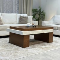 طاولة ضيافة خشب سنديان وبديل رخام بني 130x70x50 سم