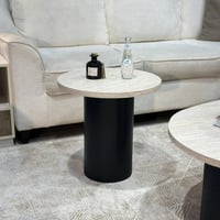 طقم طاولة سطح خشبي قاعدة سوداء مع 2 طاولات خدمة -...