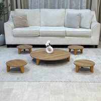 طقم طاولات أرضي 5 قطع خشب سنديان غامق دائري