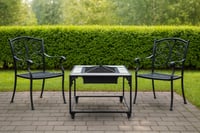 منقل شوي حديد مربع بكفرات متحرك لون اسود رخام ابيض...