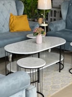 طاولة خدمة حديد أسود خشب شكل رخام