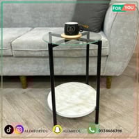 طقم طاولات ضيافة دورين زجاجي وخشبي