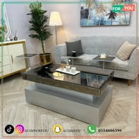 طقم طاولات ضيافة 7 قطع زجاج أسود وقواعد هرمية فضية