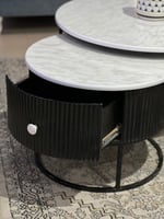 طقم طاولتين بدرج أسود سطح خشب شكل رخام TLl)