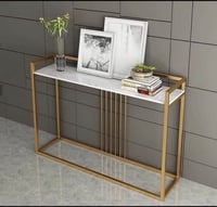 كنسول - مدخل ذهبي حديد سطح خشب شكل رخام