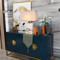 مصباح طاولة طربوش قماش قاعدة رخام مزخرف بالذهب لمب...