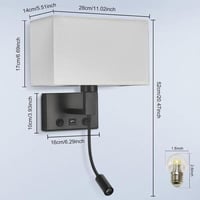 اضاءة جدارية مودرن اسود طربوش قماش مزود USB-C- اضا...