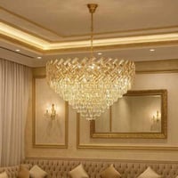ثريا كريستال سقفية مودرن لون ذهبي مقاس 80 سم– تصمي...