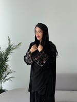 عباية F97 مخمل مكسر اسود مع اكمام تطريز مودرن هندي...